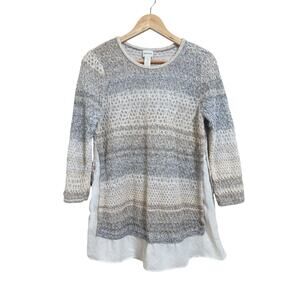Chico's Women's Beige Gray Crochet Layered Sweater Blouse Size 1 (Medium)